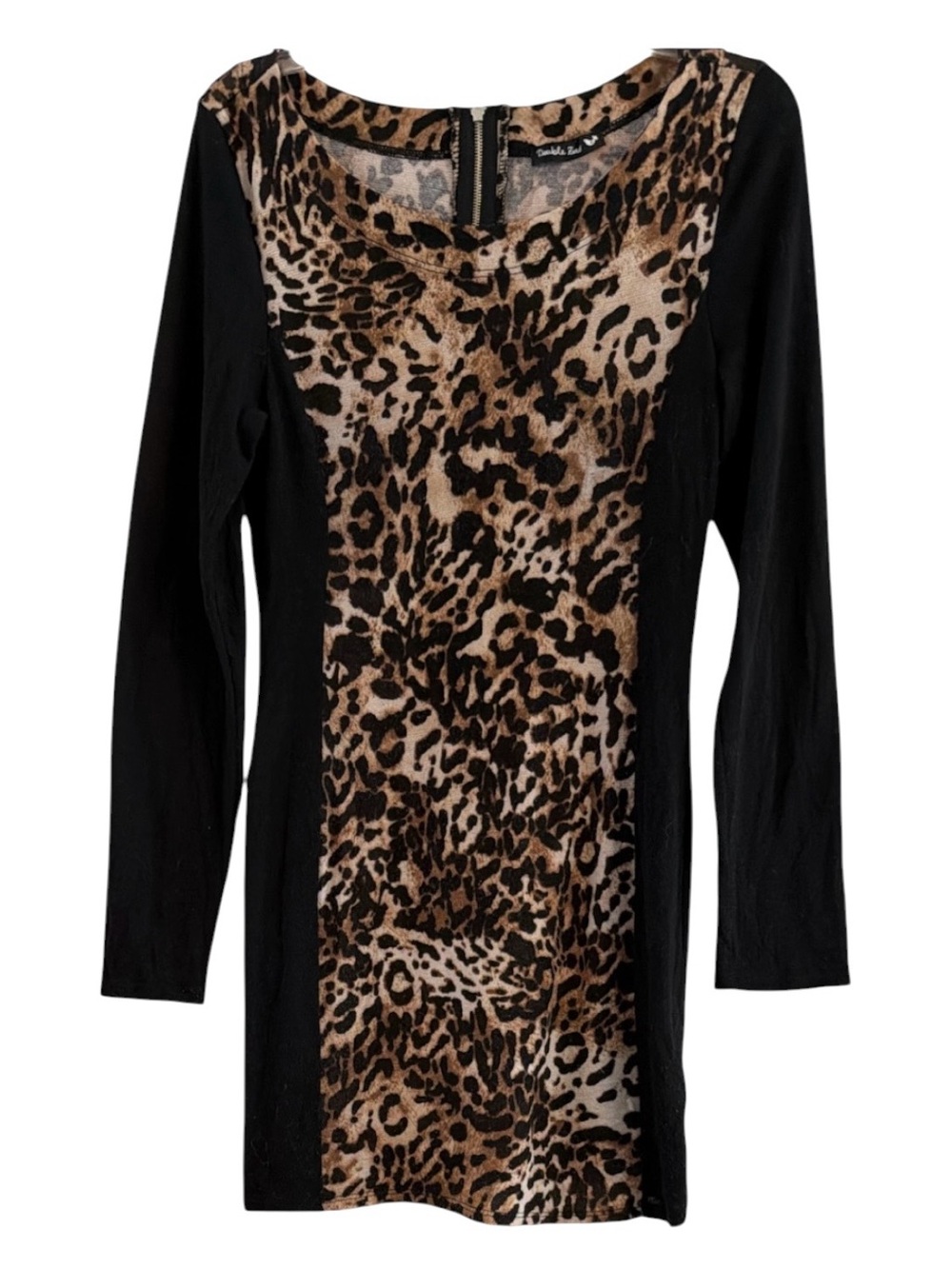 Double Zero Leopard Print Colorblock Long Sleeve Mini Dress L